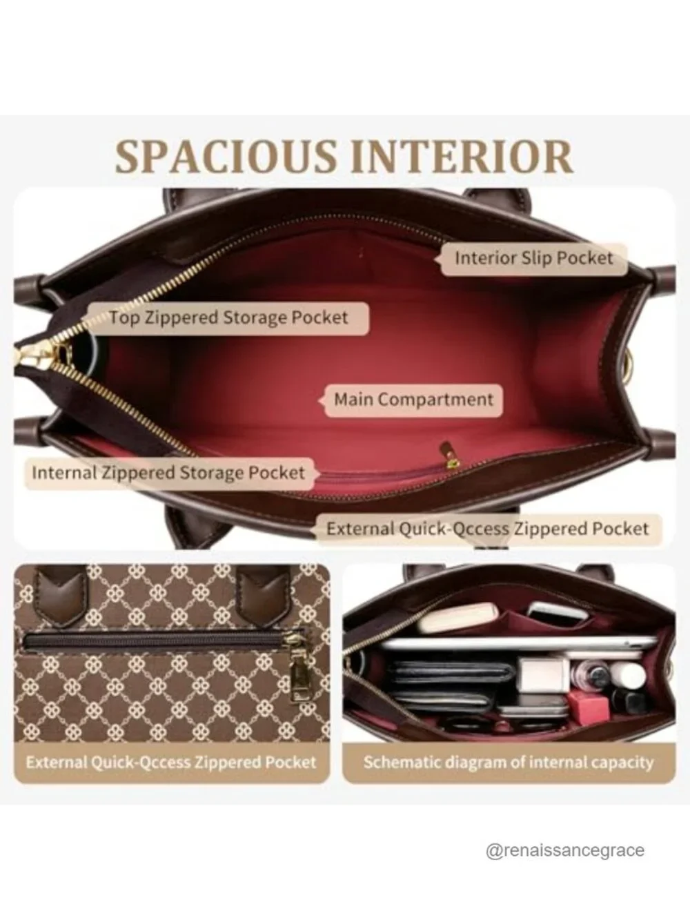 PU Leather Satchel Handbag 3-Piece Set with Wallet & Card Holder Adjustable